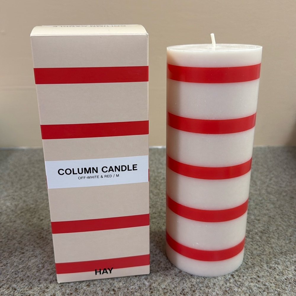Hay Red and White Stripe Column Candle